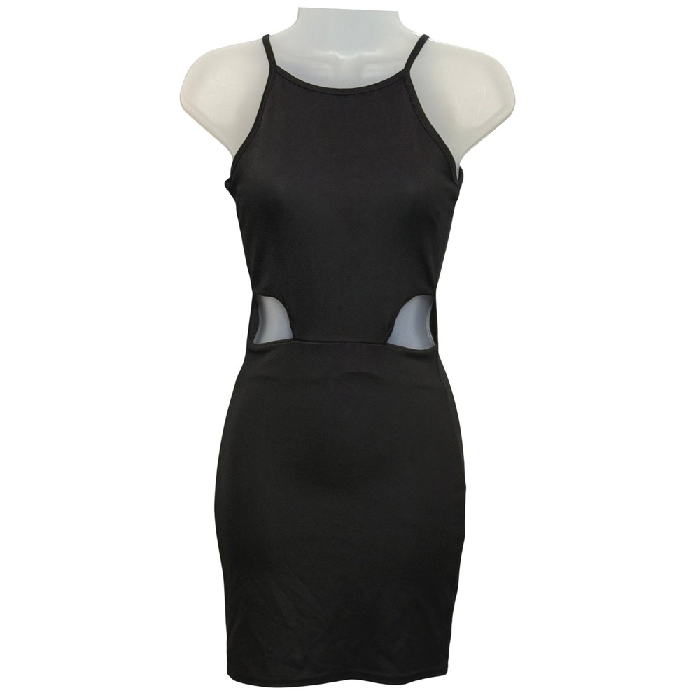 PRETTYLITTLETHING Black Cutout Halter Neck Bodycon Mini Dress 2 Goth Clubwear XS
